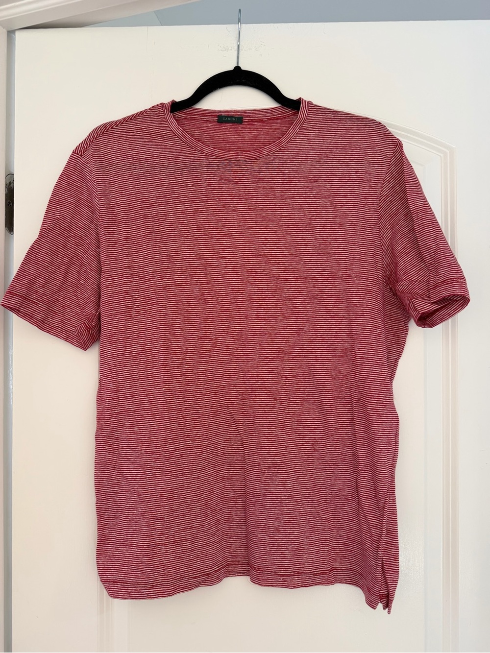 Zanone Red and White Narrow-Stripe Crewneck T-Shirt